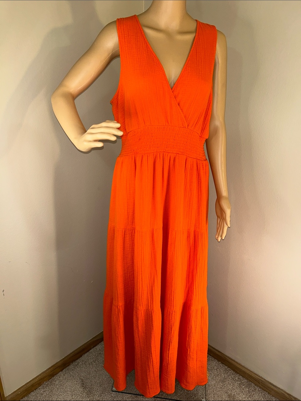 Boston Proper Bright Orange Sleeveless Surplice Maxi Dress